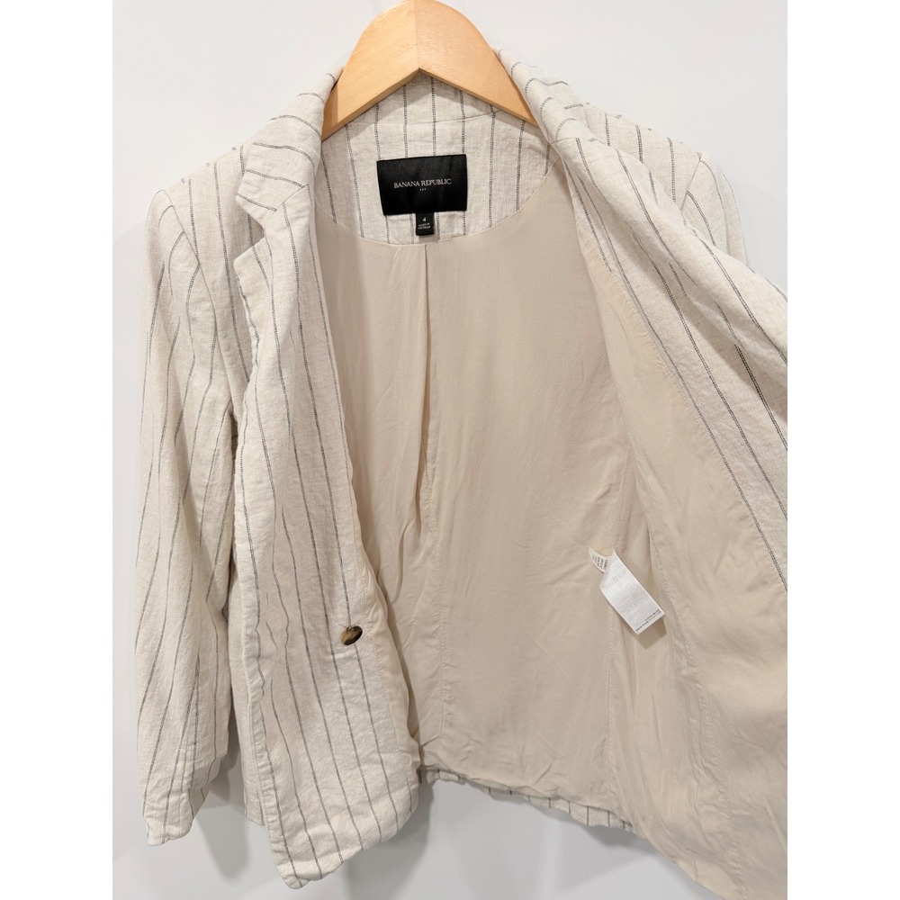 Banana Republic Pinstripe Linen Blend Double Breasted Blazer Cream Beige 4 - Picture 8 of 12